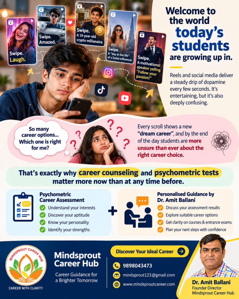 Psychometric career assessment and career counselling helping students find career clarity in the age of social media.